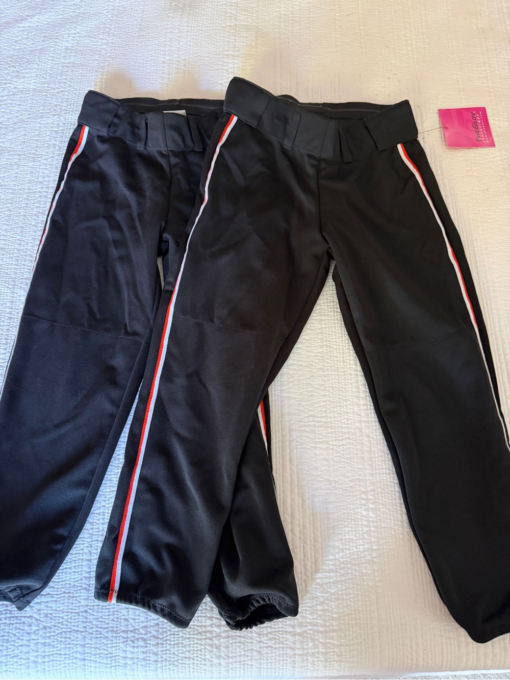 Two Softball Black Pants with Orange & White Side Stripe